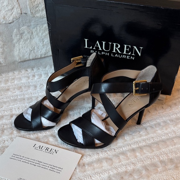 Lauren Ralph Lauren Shoes - Lauren Ralph Lauren Black Leather Crisscross Strappy Heels